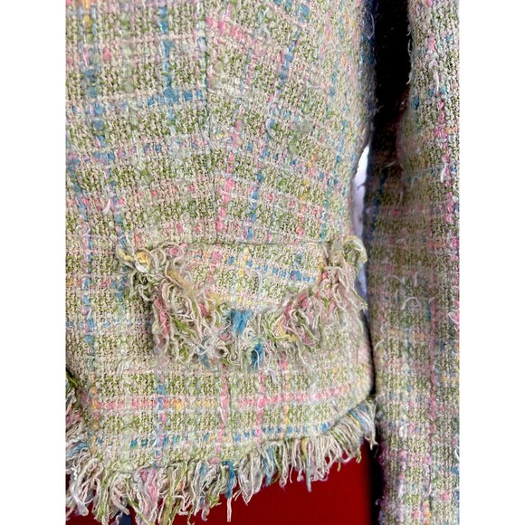 Tweed Fringe Fairy Jacket Y2K Clueless Pastel, Parisian Bouclé Blazer Plaid VTG - Picture 7 of 16